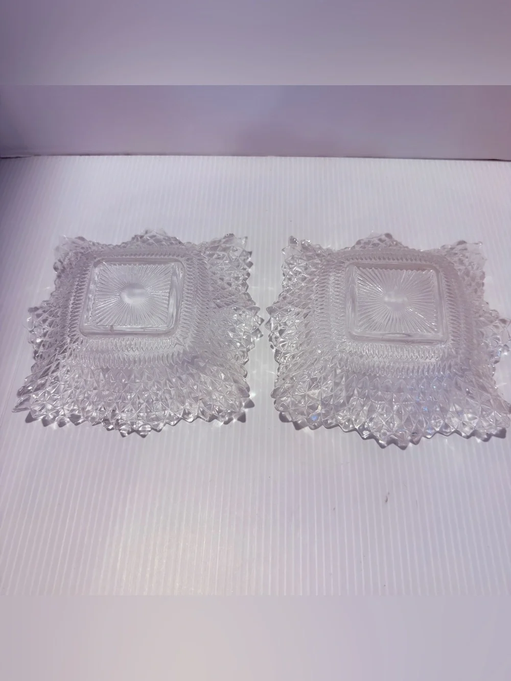 Vintage Indiana Glass Diamond Point Ruffle Edge x2
